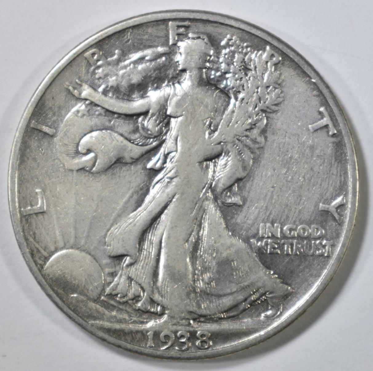 1938-D WALKING LIBERTY  HALF DOLLAR, VF