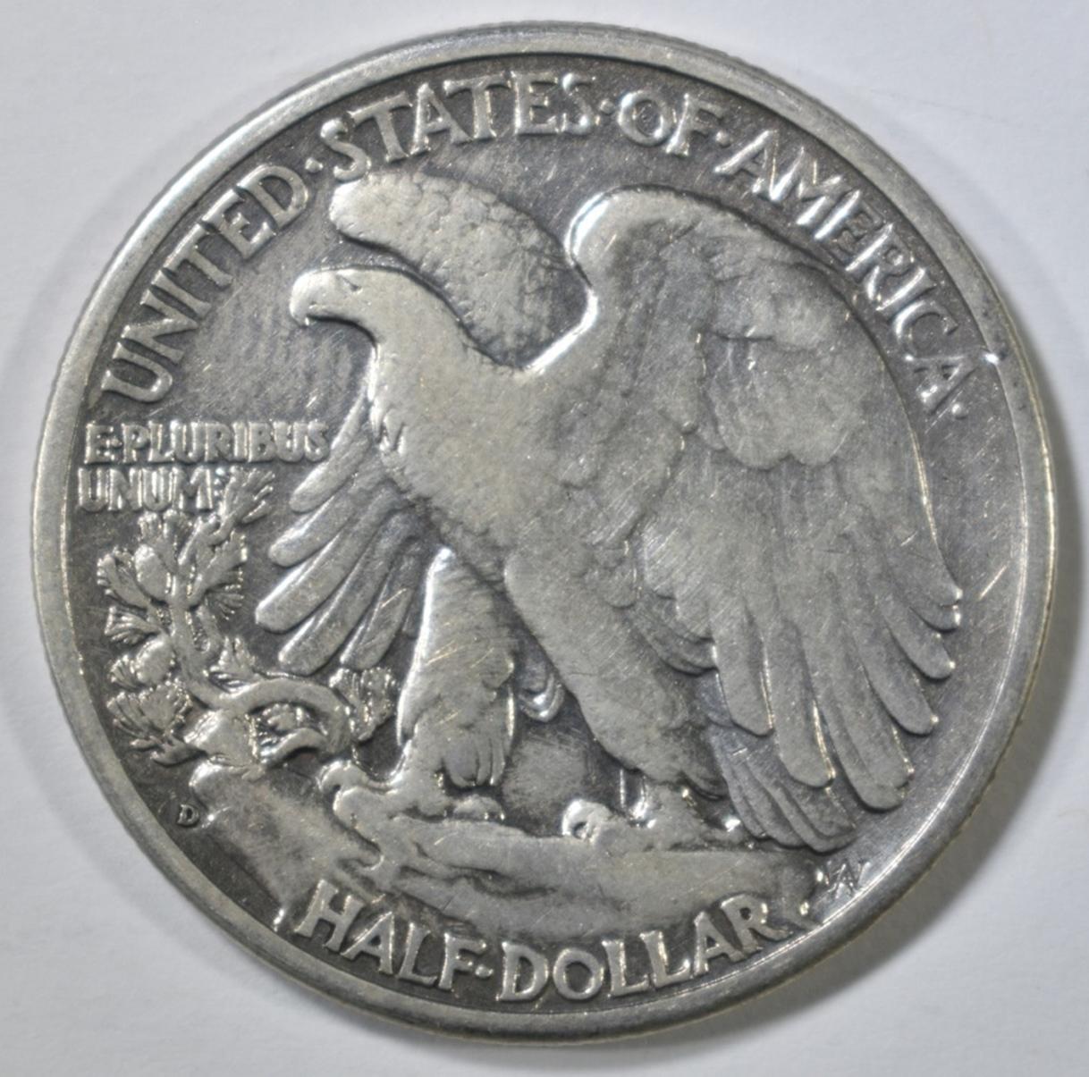 1938-D WALKING LIBERTY  HALF DOLLAR, VF