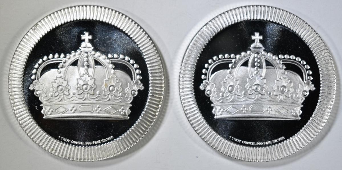 2-ONE OUNCE .999 SILVER STACKABLE CROWN ROUNDS