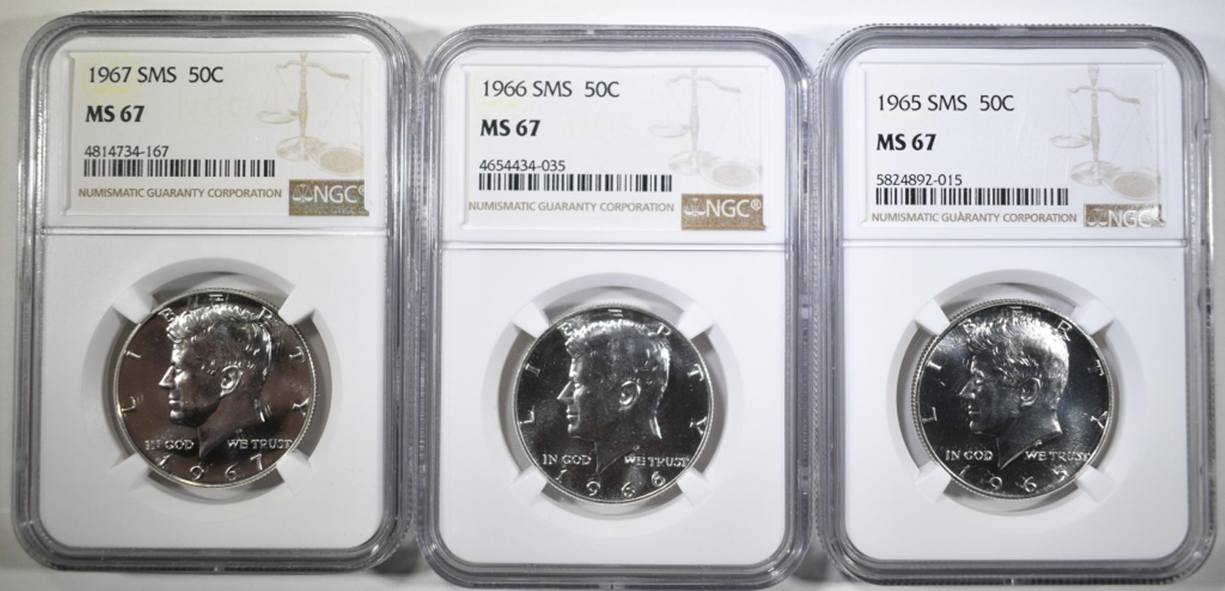 1965, 66 & 67 SMS KENNEDY HALVES NGC MS-67