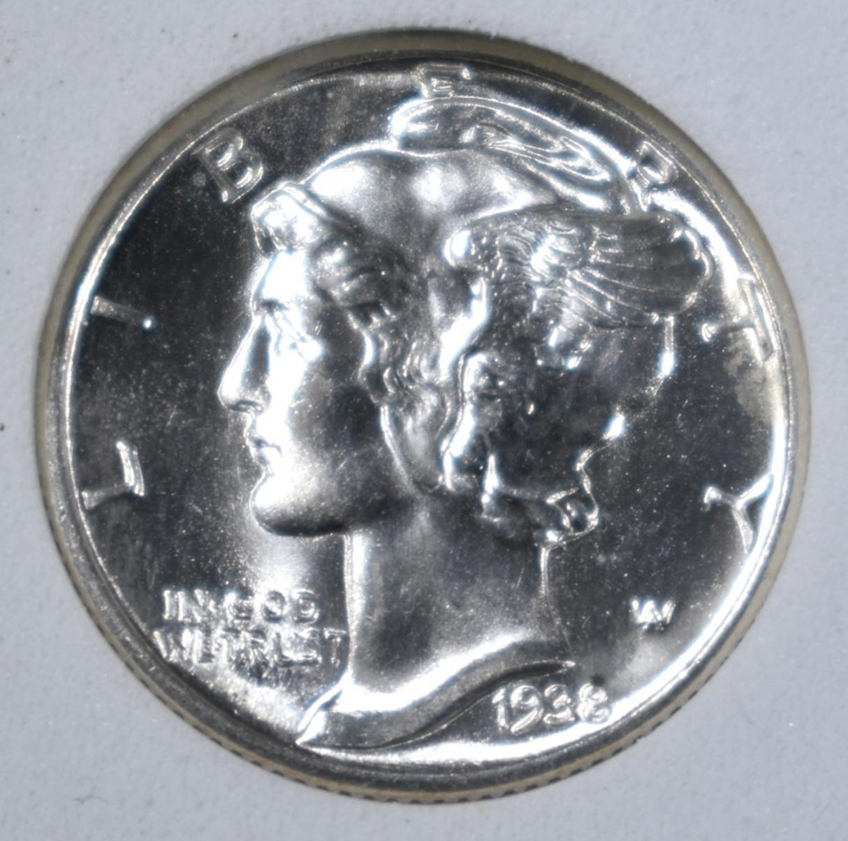 1938 MERCURY DIME, BGC SUPERB GEM BU FB