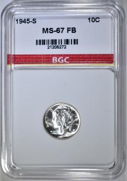 1945-S MERCURY DIME, BGC SUPERB GEM BU FB