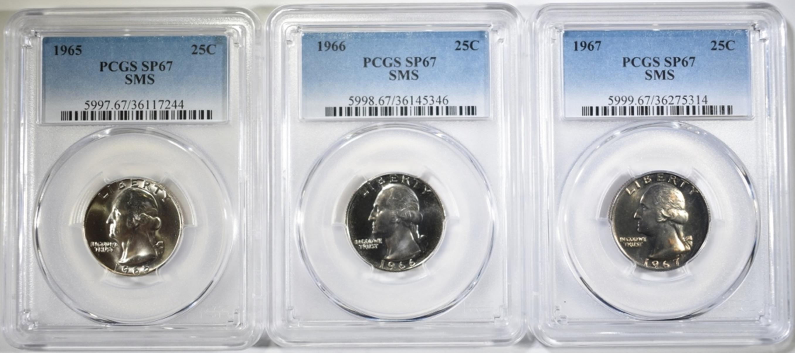 1965, 1966, & 1967 SMS QUARTERS, PCGS SP67