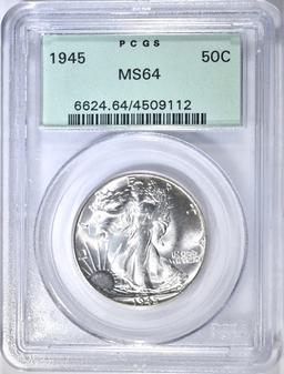 1945 WALKING LIBERTY HALF, PCGS MS-64 OGH