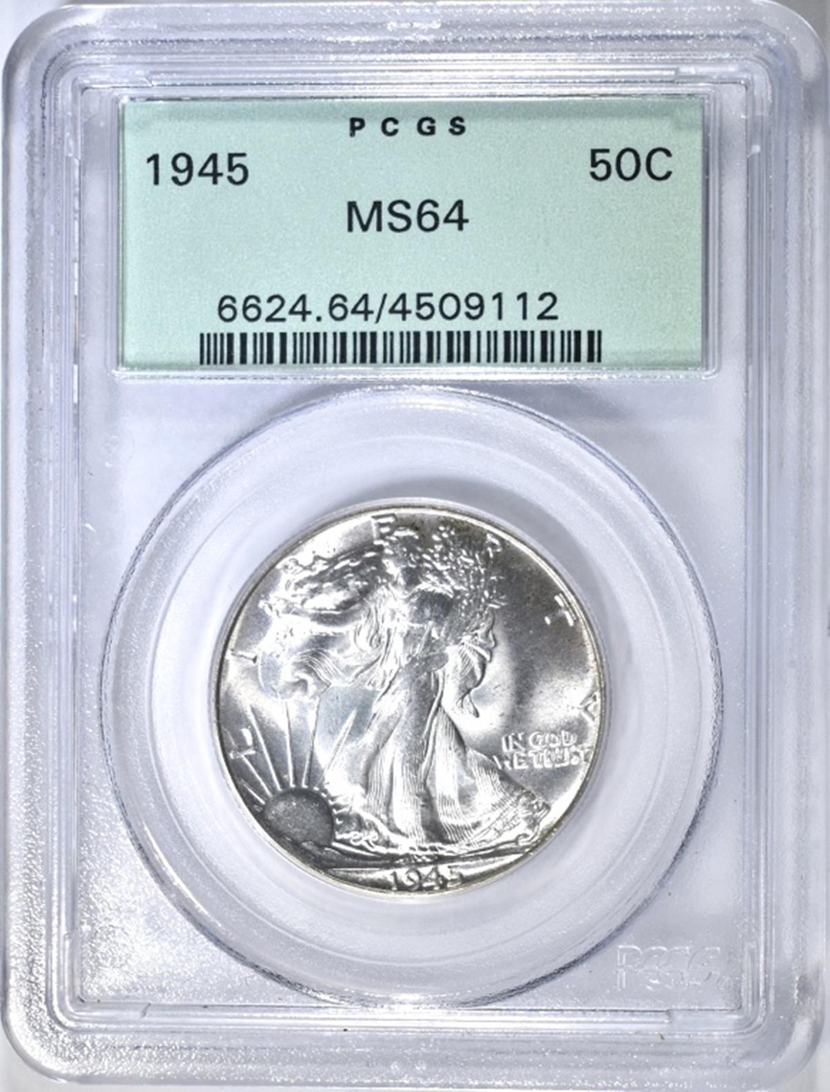 1945 WALKING LIBERTY HALF, PCGS MS-64 OGH