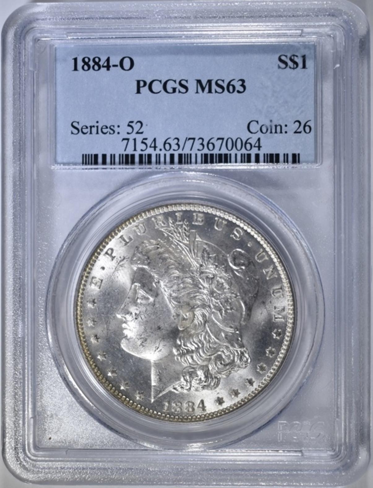 1884-O MORGAN DOLLAR, PCGS MS-63