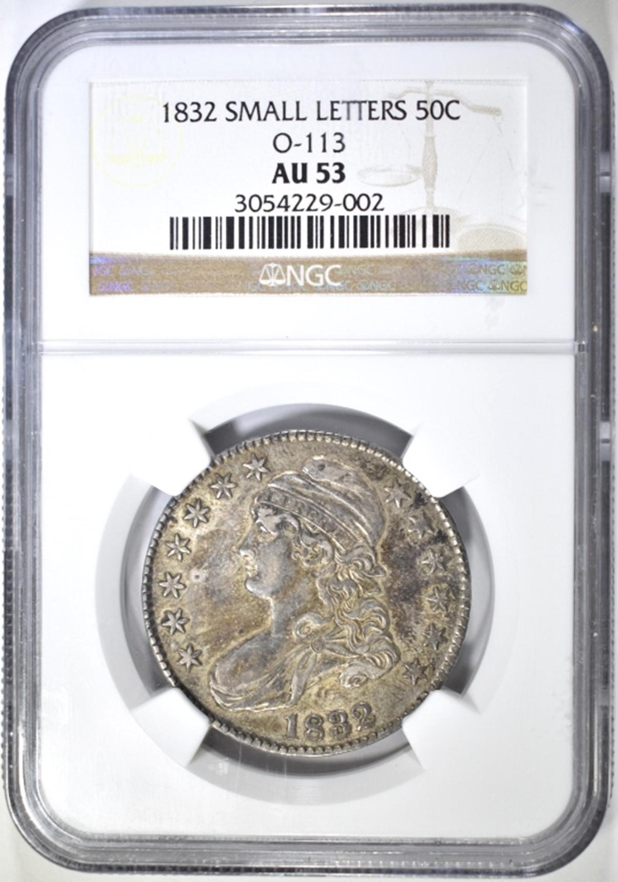 1832 SMALL LETTERS BUST HALF NGC AU 53 O-113