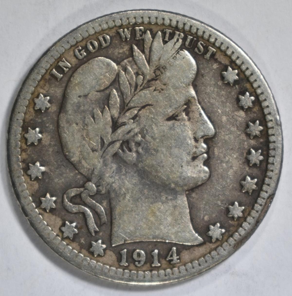 1914-S BARBER QUARTER  VF