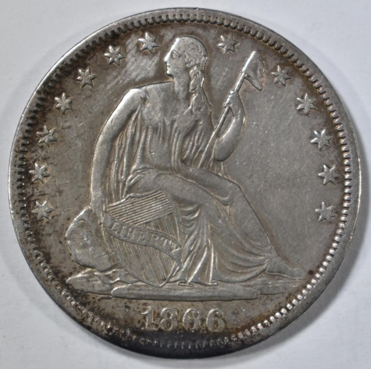 1866-S NO MOTTO SEATED LIBERTY HALF DOLLAR XF