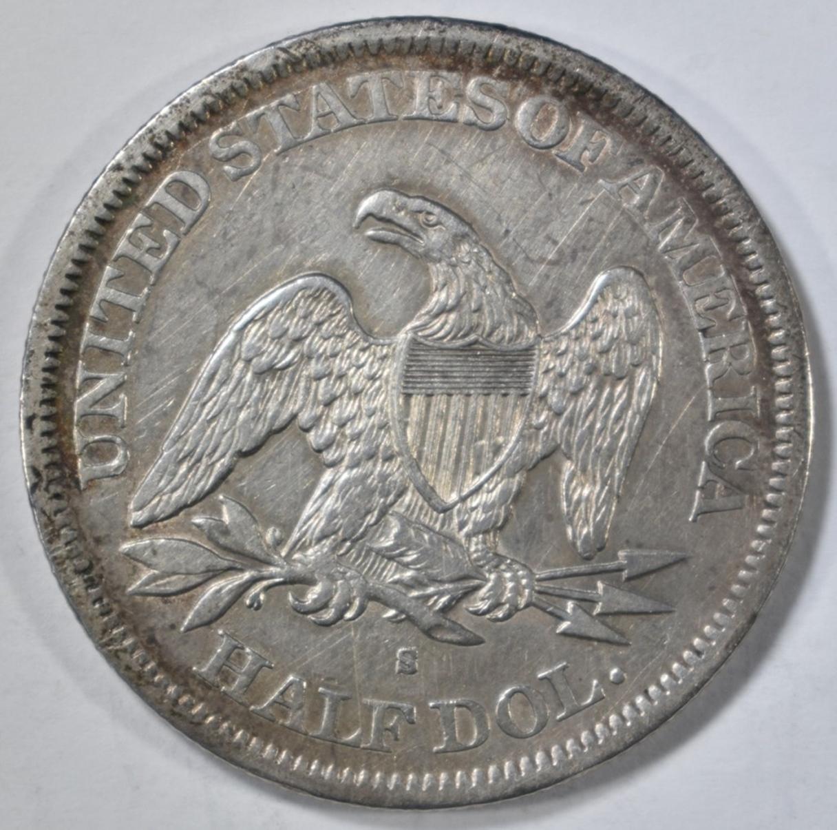 1866-S NO MOTTO SEATED LIBERTY HALF DOLLAR XF