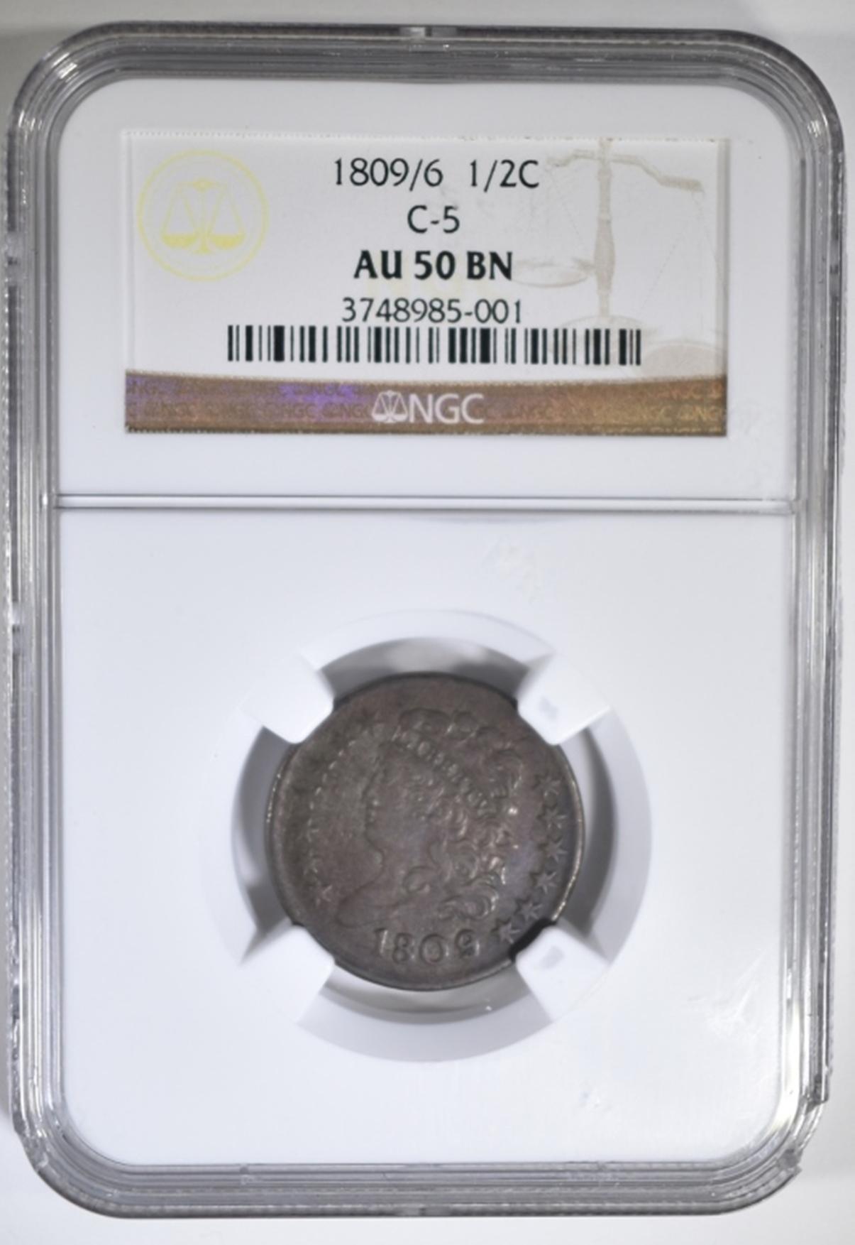 1809/6 HALF CENT NGC AU-50 BN