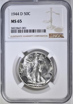 1944-D WALKING LIBERTY HALF DOLLAR, NGC MS-65