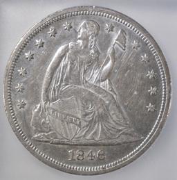 1846 SEATED DOLLAR, ICG MS-60 cleaned