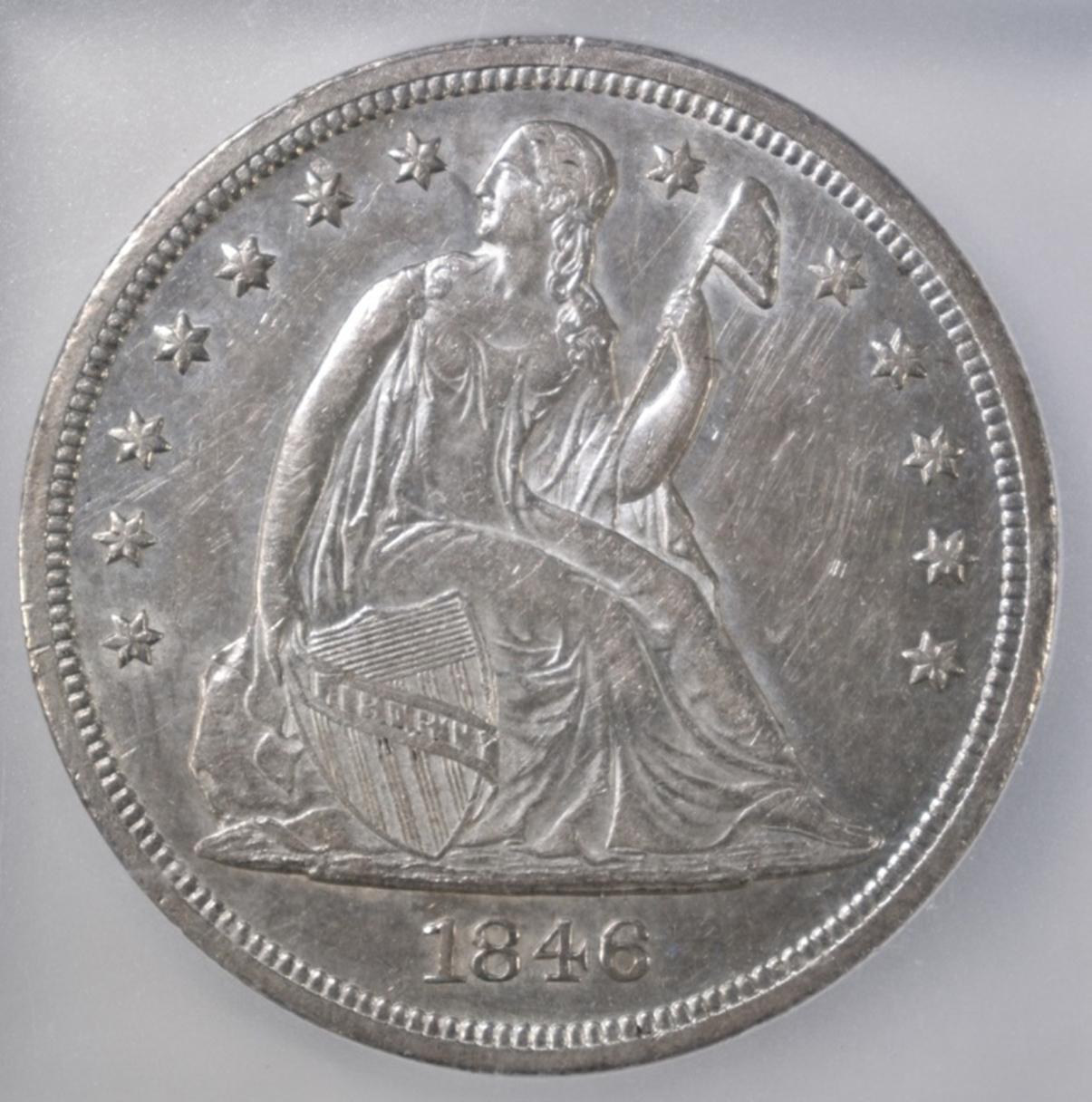 1846 SEATED DOLLAR, ICG MS-60 cleaned