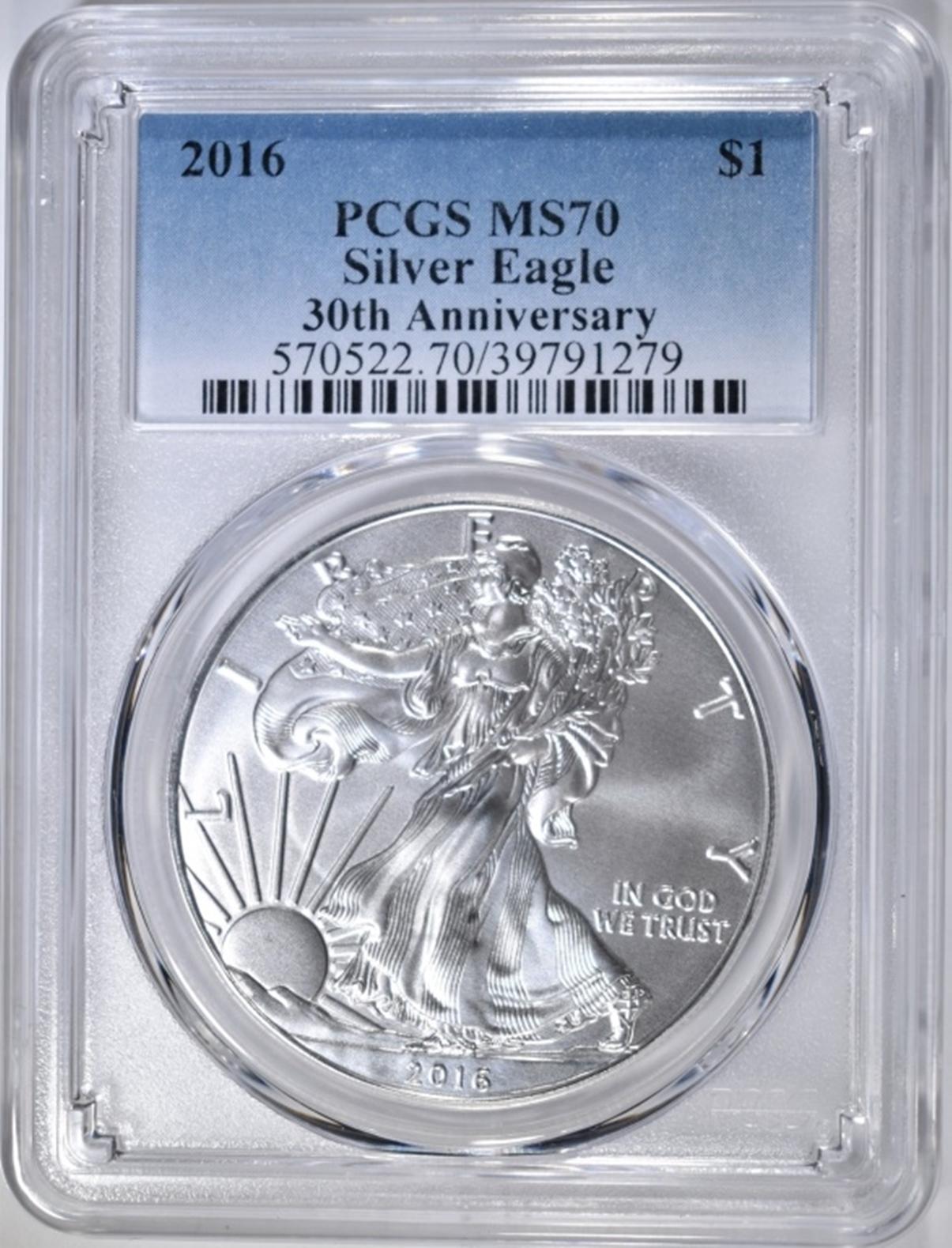 2016 AMERICAN SILVER EAGLE, PCGS MS-70