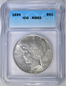 1934 PEACE DOLLAR ICG MS-62