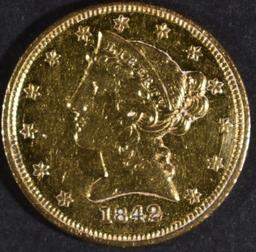 1842-D $5.00 GOLDLIBERTY CH AU