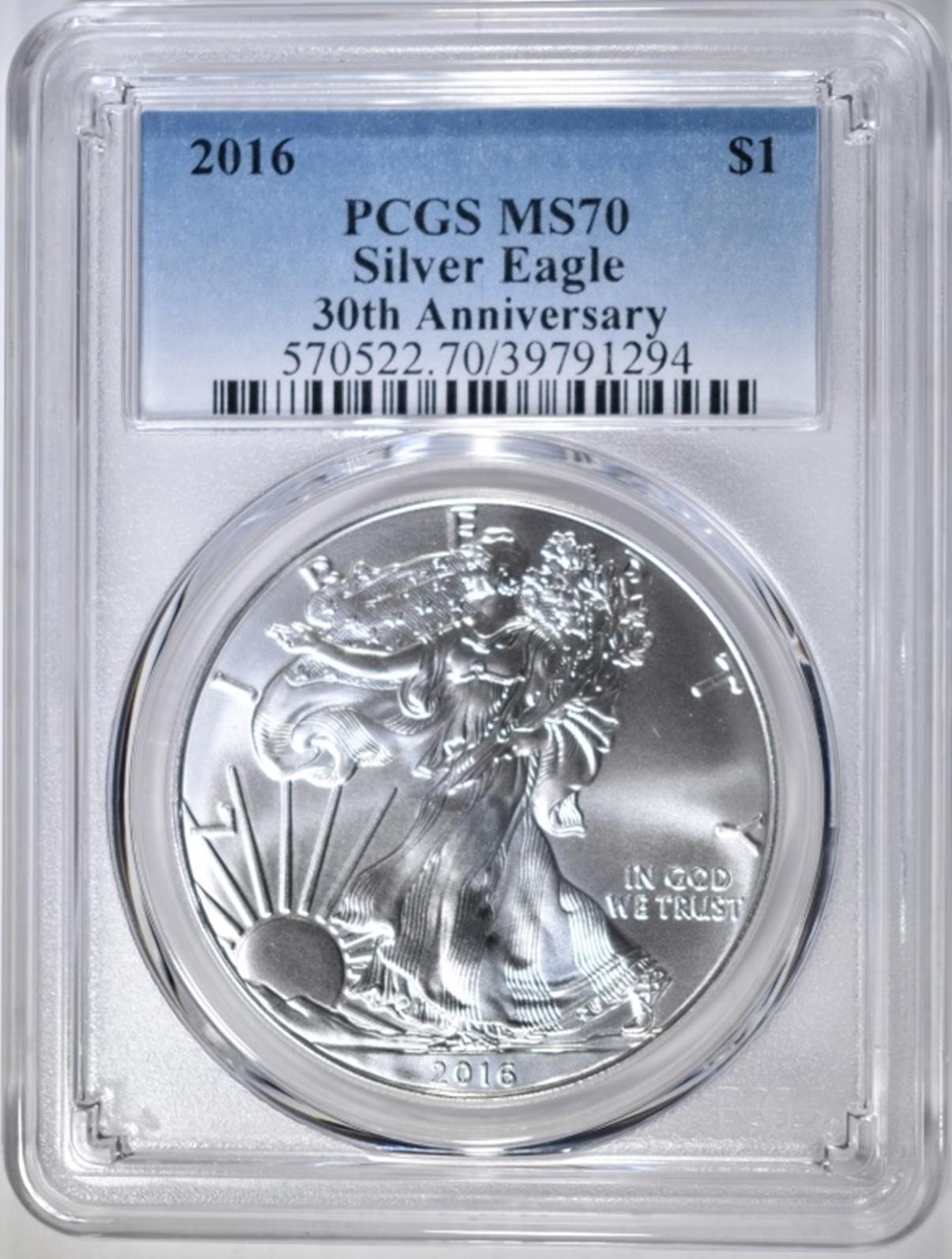 2016 AMERICAN SILVER EAGLE, PCGS MS-70