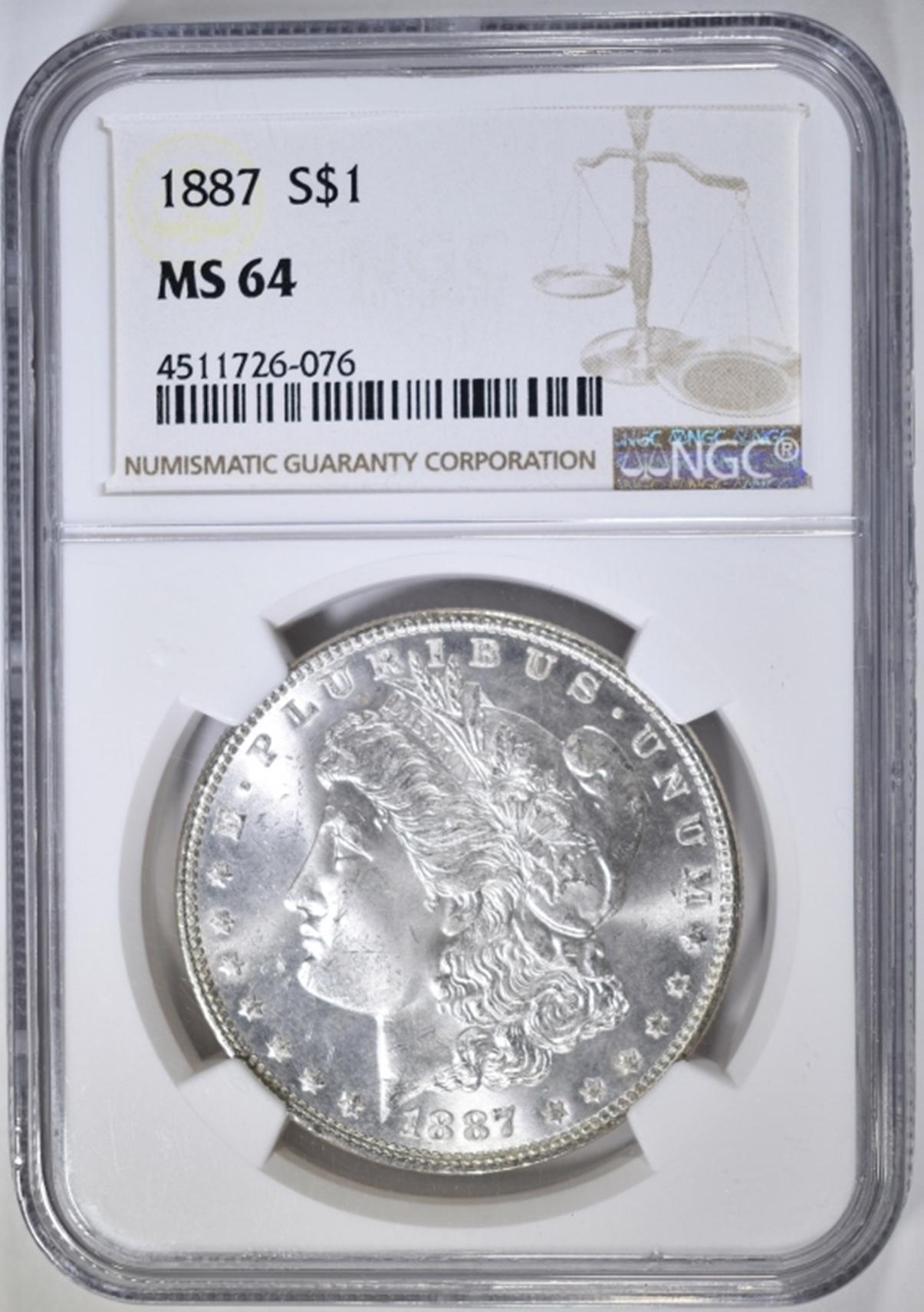 1887 MORGAN DOLLAR, NGC MS-64