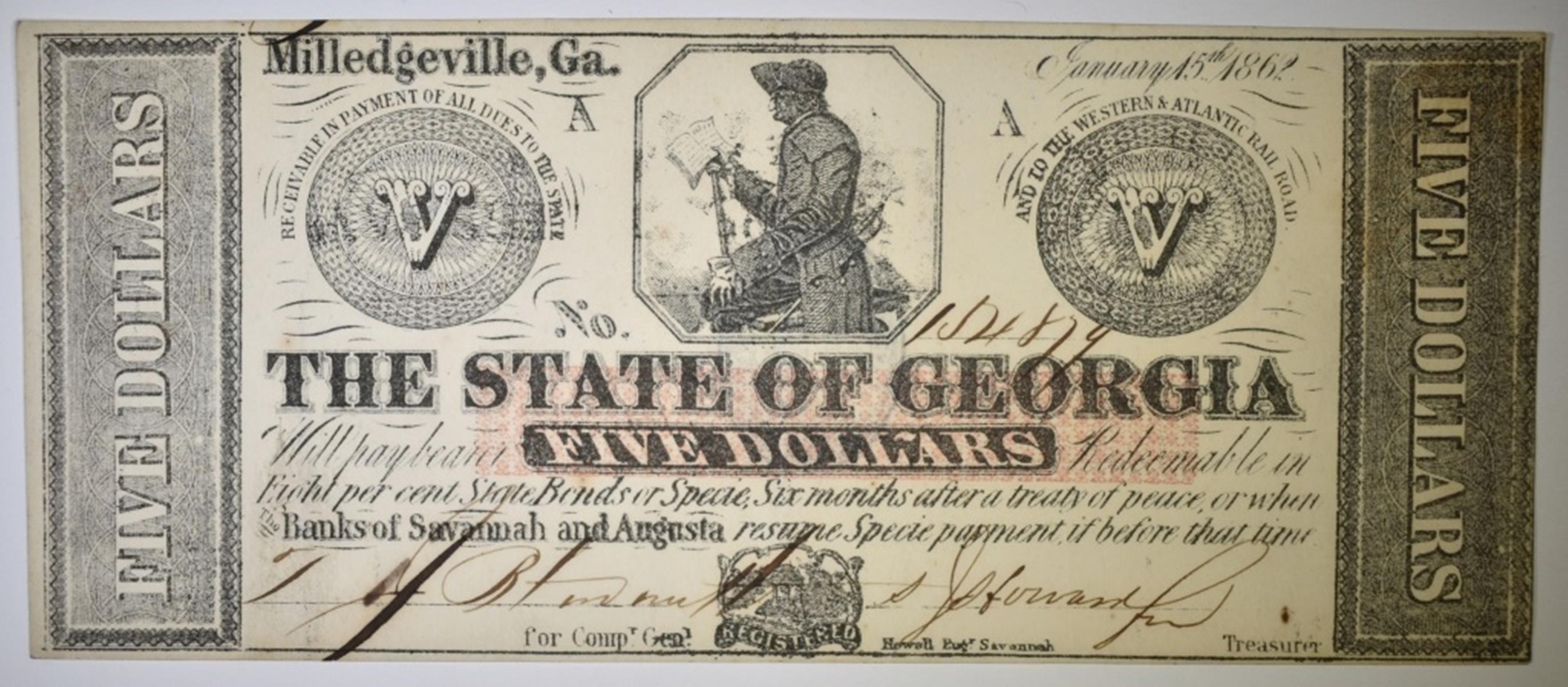 1862 $5 STATE OF GEORGIA