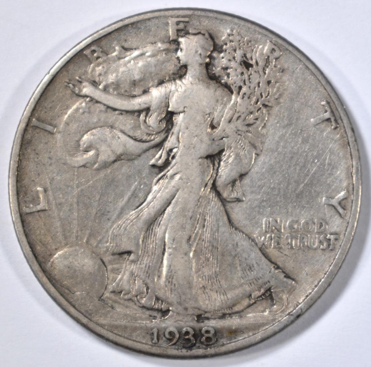 1938-D WALKING LIBERTY HALF DOLLAR, VF