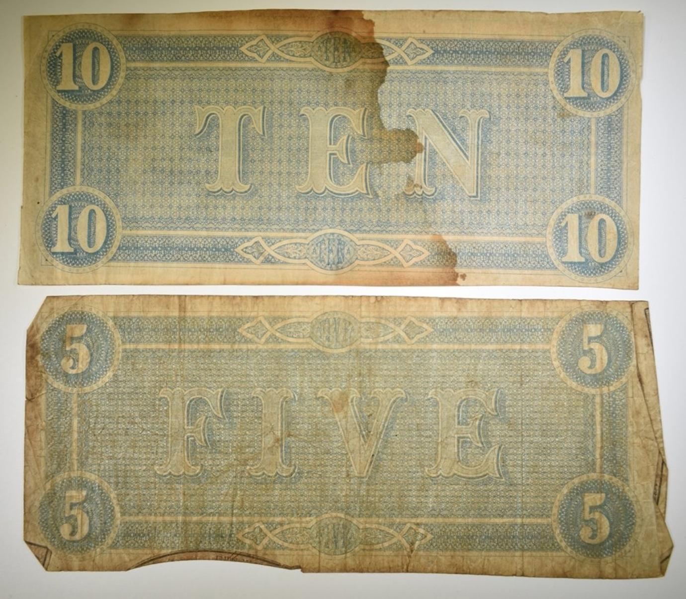 1864 $5 & $10 CONFEDERATE NOTES