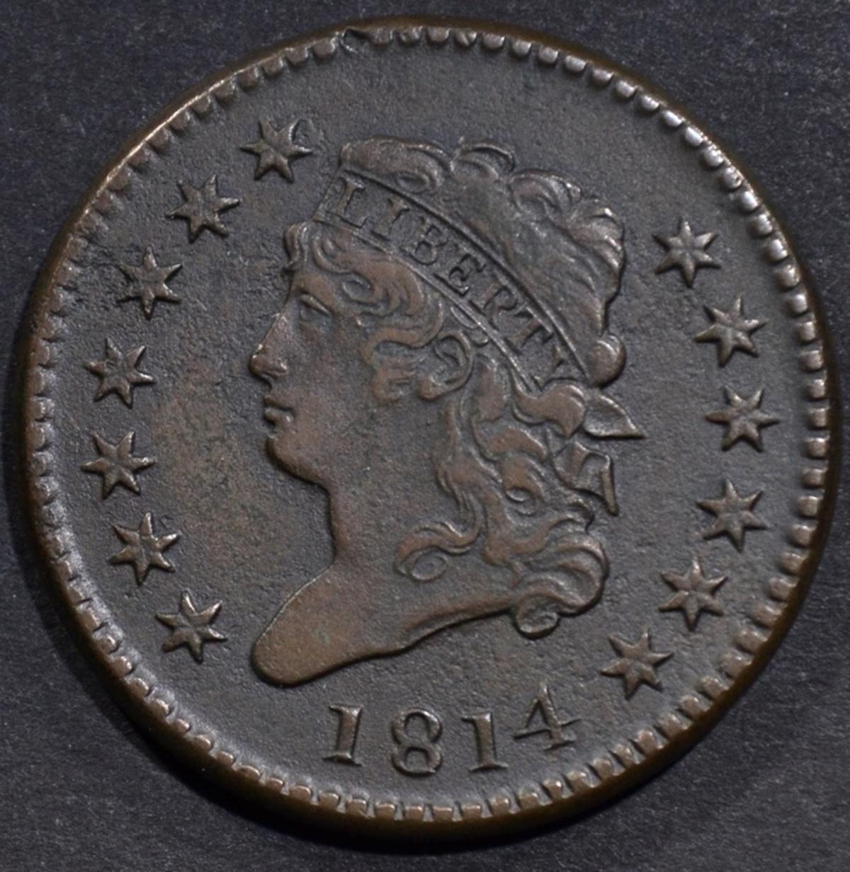 1814 LARGE CENT XF