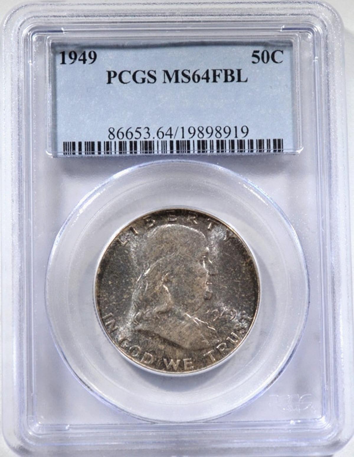 1949 FRANKLIN HALF DOLLAR, PCGS MS-64 FBL