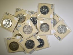 FRANKLIN HALF DOLLAR LOT 12 COINS, 4 ARE PROOF