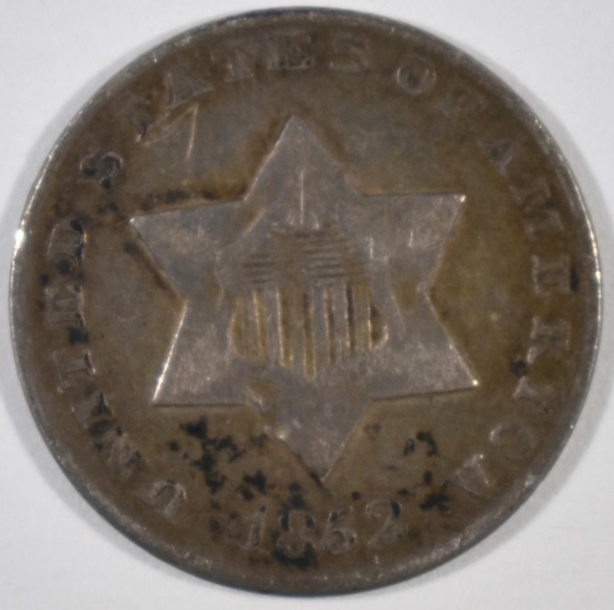 1852 3-CENT SILVER, VF