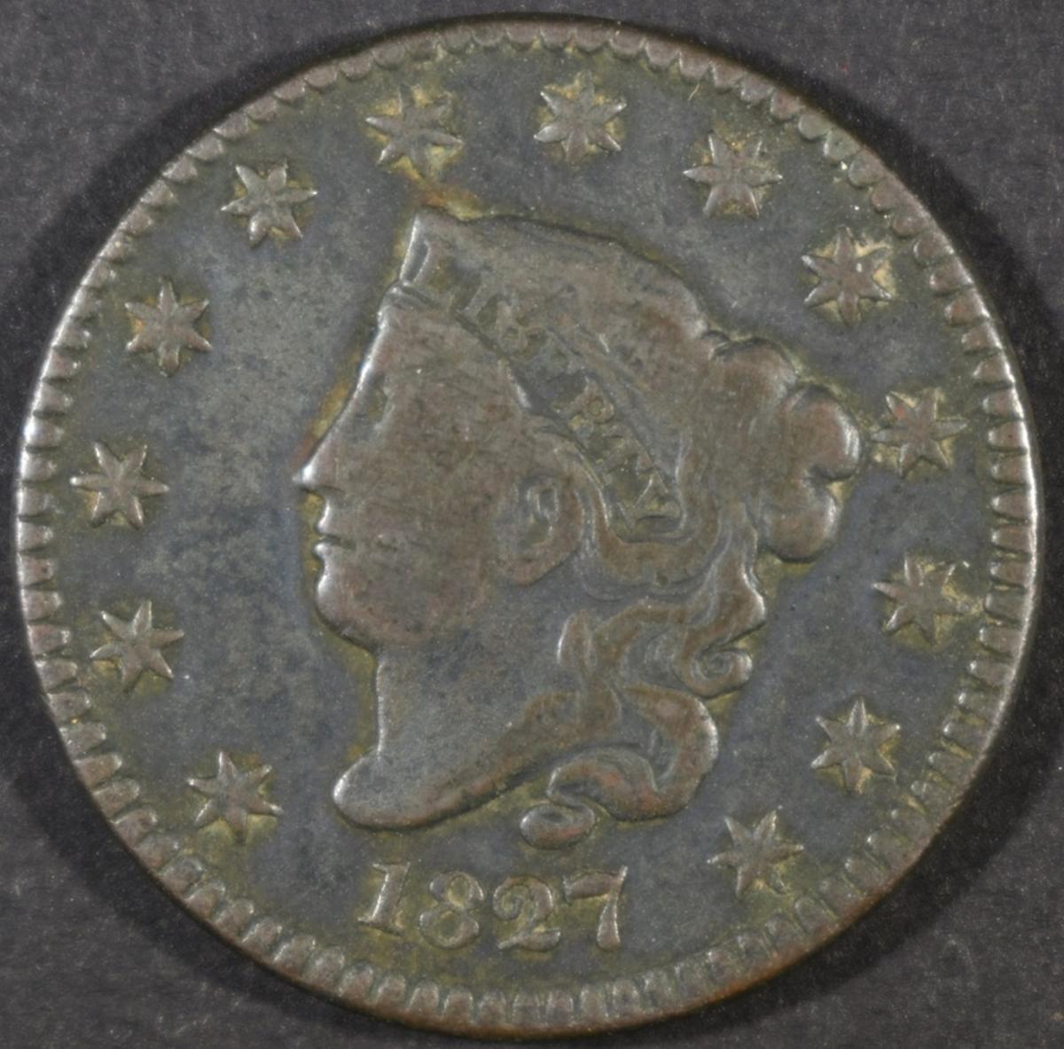 1827 LARGE CENT, FINE