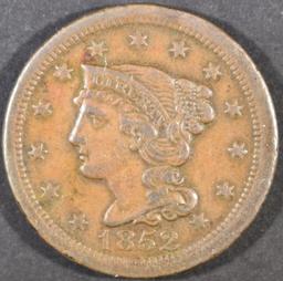 1852 LARGE CENT, XF NICE