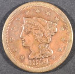 1854 LARGE CENT, AU WITH RED