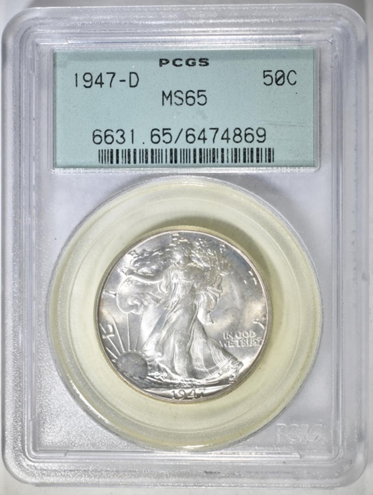 1947-D WALKING LIBERTY HALF DOLLAR, PCGS MS-65