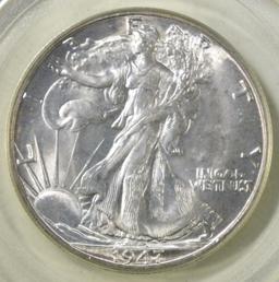 1947-D WALKING LIBERTY HALF DOLLAR, PCGS MS-65