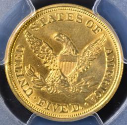 1852 $5 GOLD LIBERTY, PCGS GENUINE