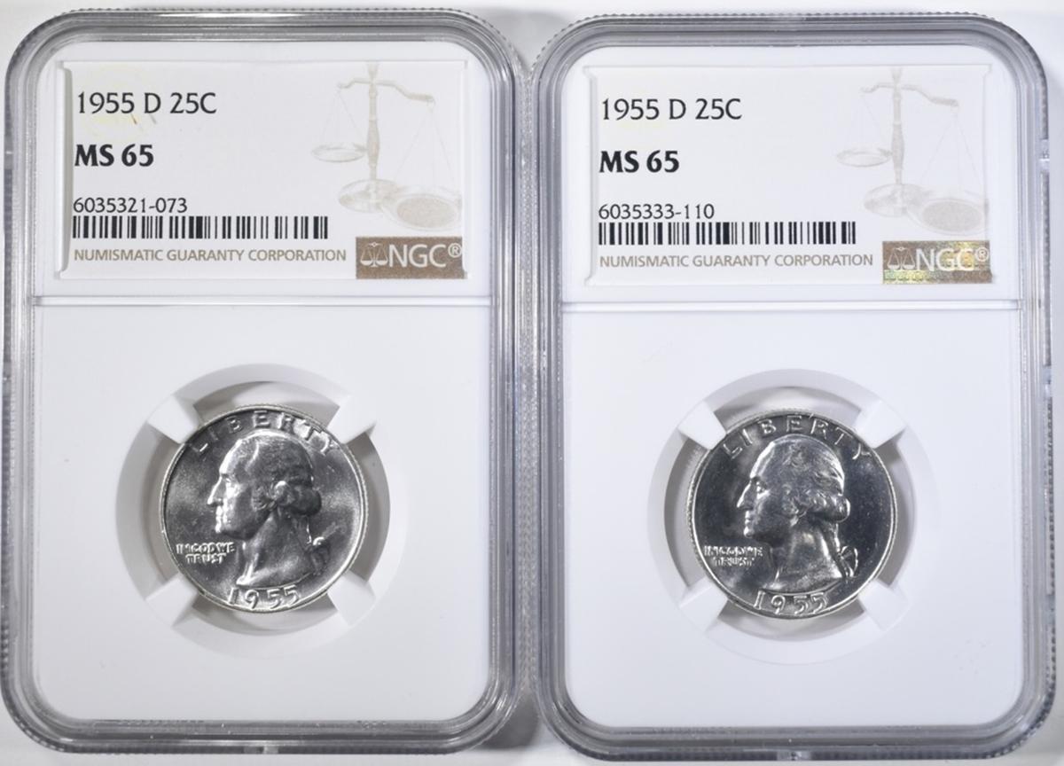 2-1955-D WASHINGTON QUARTERS NGC MS-65