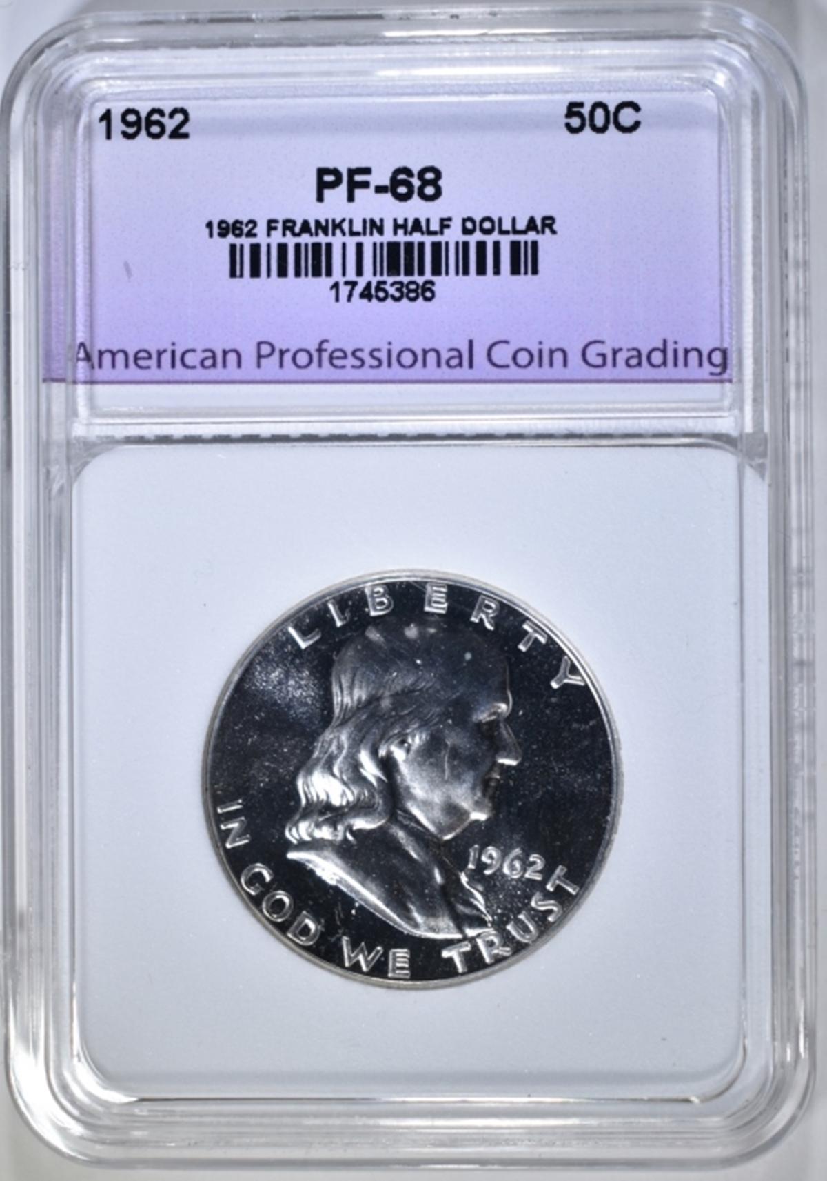 1962 FRANKLIN HALF DOLLAR, APCG SUPERB GEM+ PROOF