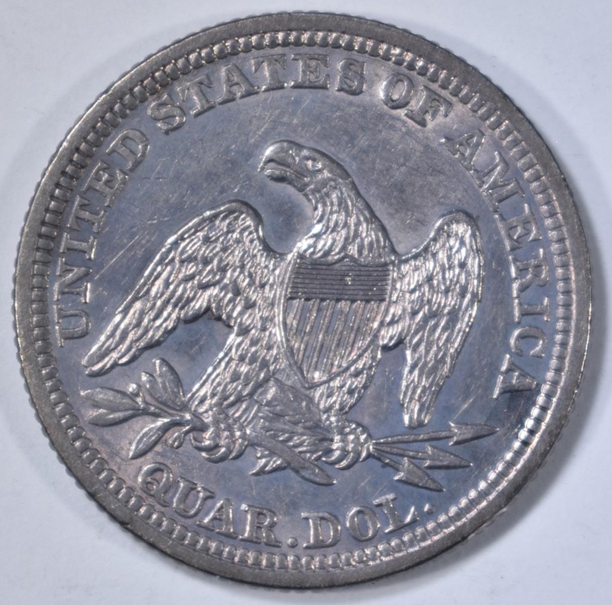 1858 SEATED LIBERTY QUARTER CH AU