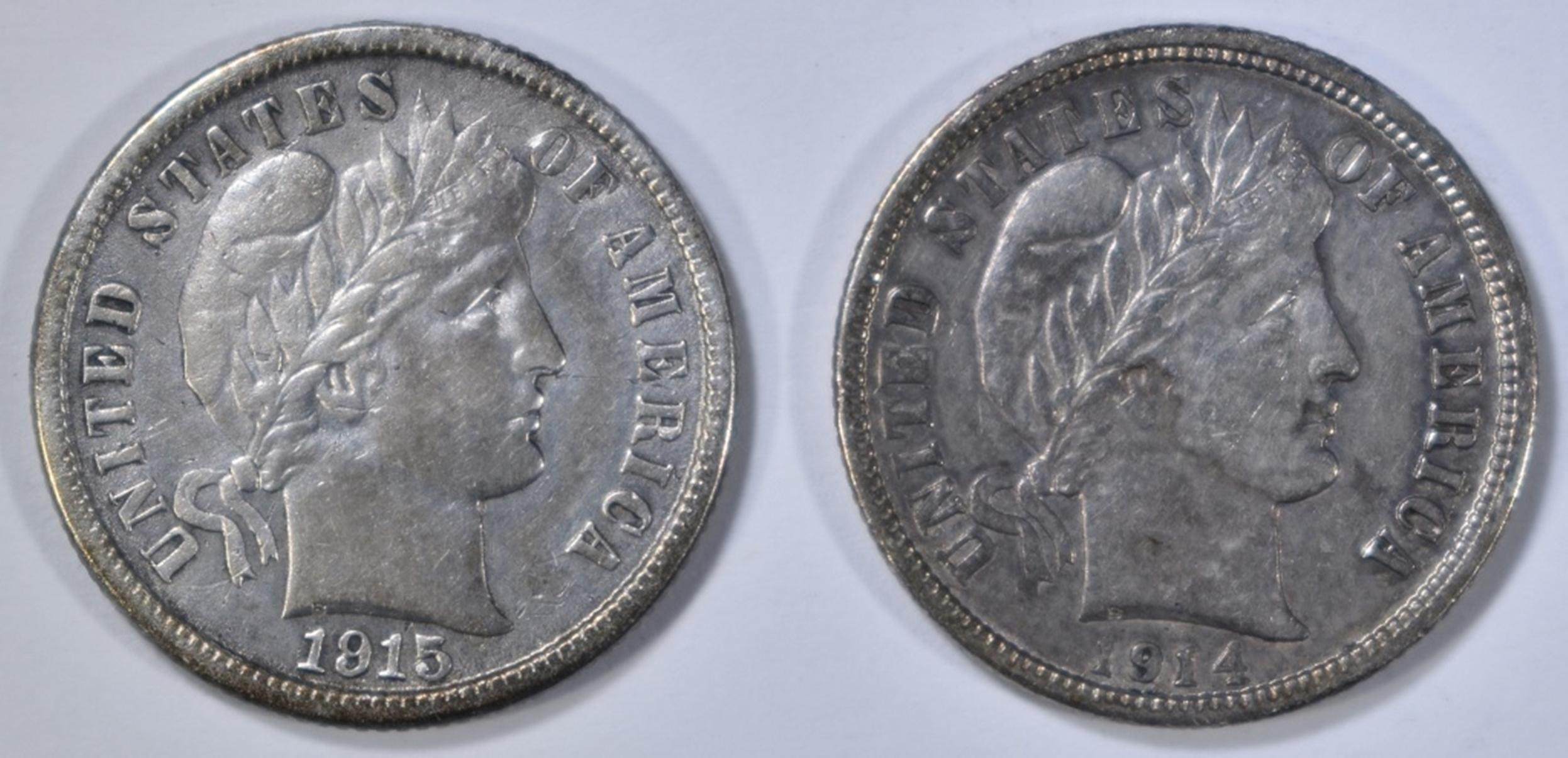 1914-D & 15 BARBER DIMES AU