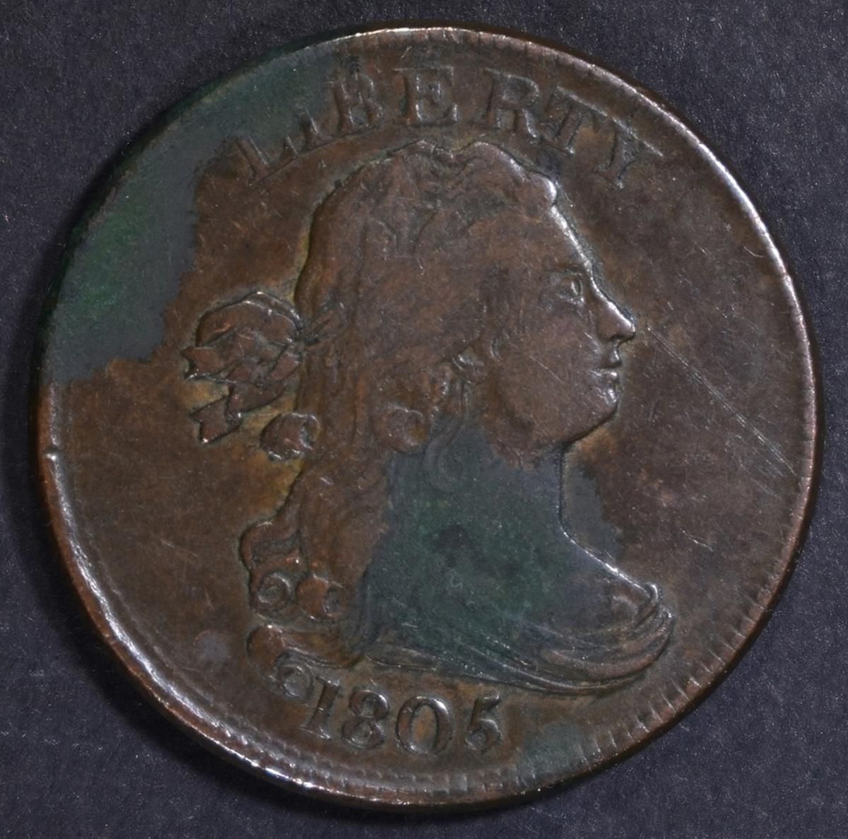 1805 HALF CENT XF CORROSION ON OBV.