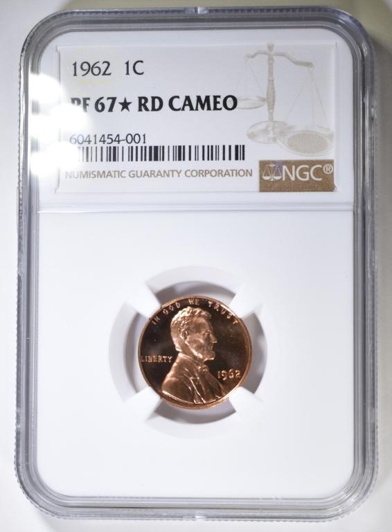 1962 LINCOLN CENT NGC PF-67* RD CAMEO