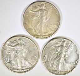 1941 & 43 P&D AU WALKING LIBERTY HALF DOLLARS