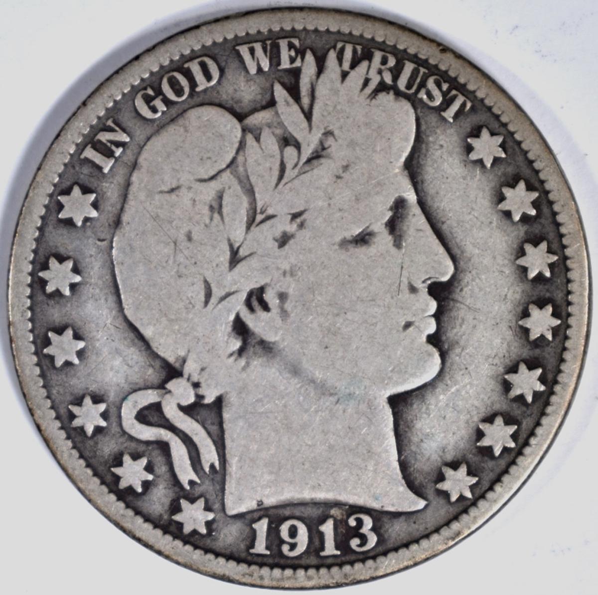 1913 BARBER HALF DOLLAR VG