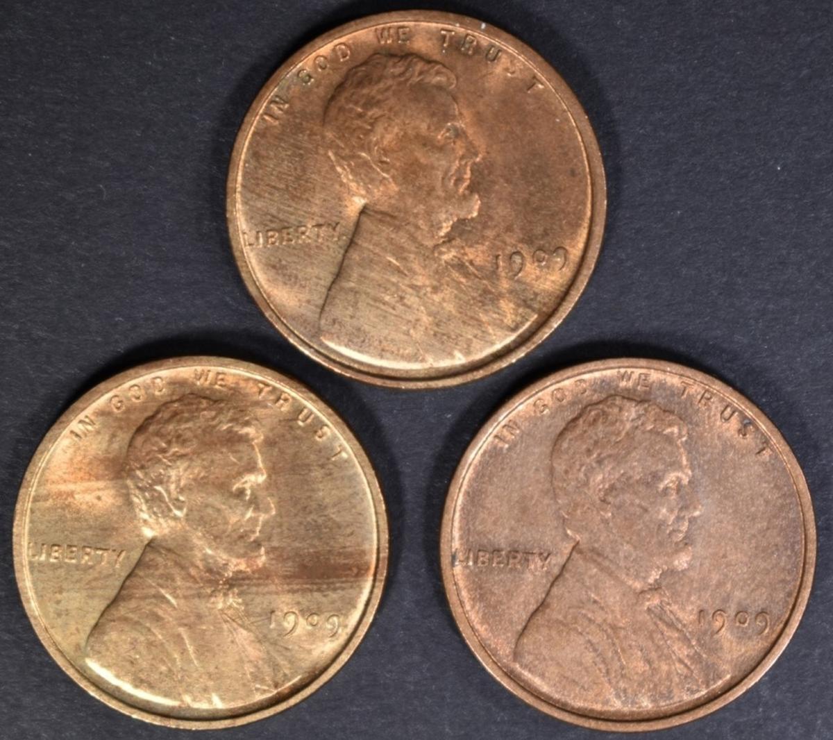 3-1909 LINCOLN CENTS CH/GEM BU RED