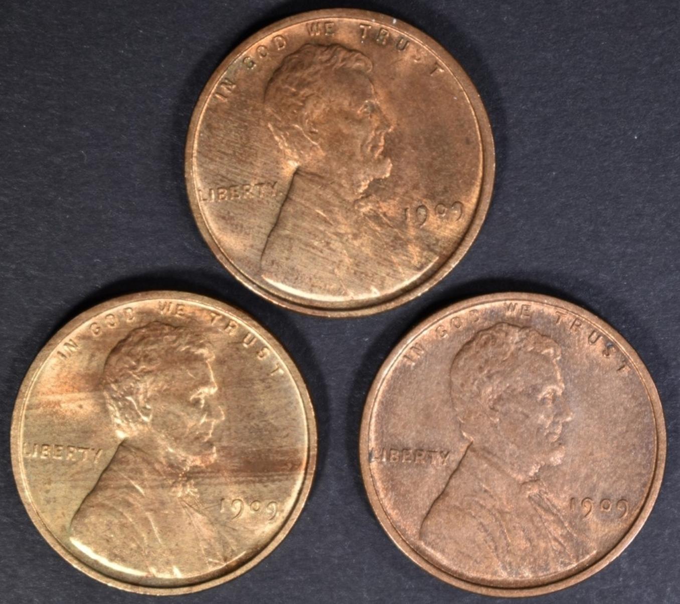 3-1909 LINCOLN CENTS CH/GEM BU RED