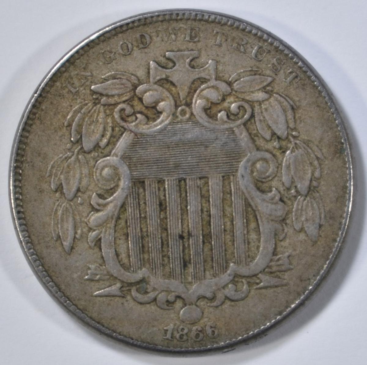 1866 SHIELD NICKEL XF