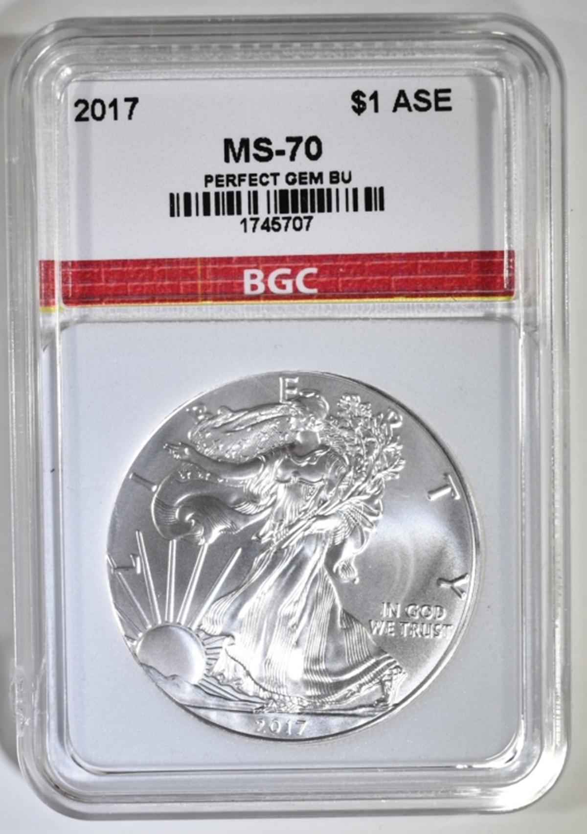 2017 AMERICAN SILVER EAGLE BGC PERFECT GEM BU