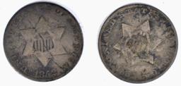 2-1852 3 CENT SILVER PICES GOOD