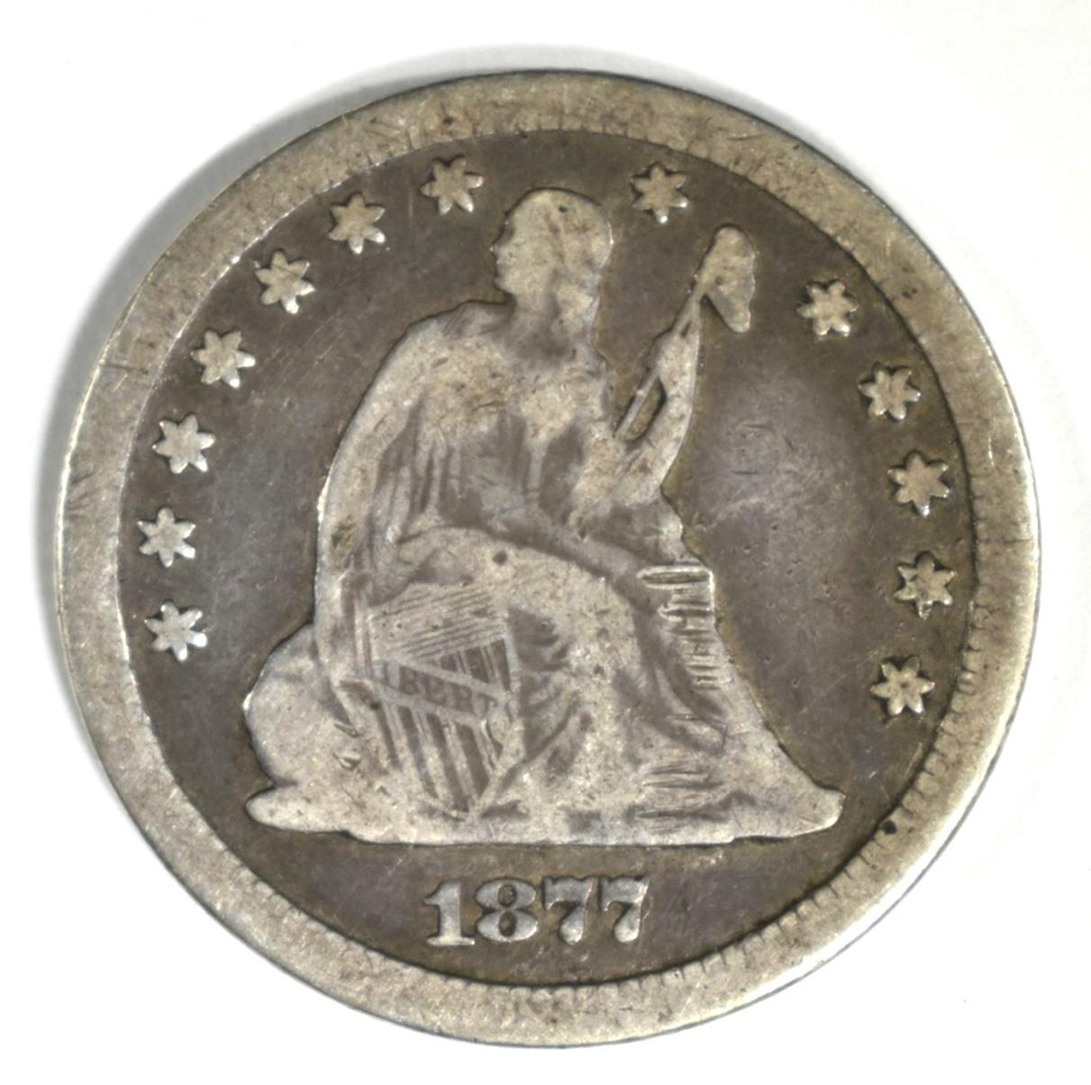 1877-CC SEATED LIBERTY QUARTER FINE